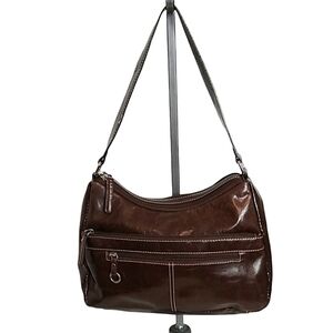 Aurielle Brown Leather Shoulder Bag Purse Zip Closure Classic